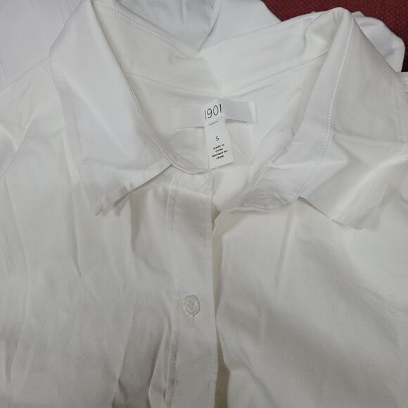 1901 Dress Shirt SMALL WORK White Button Up Long Sleeve Button Cuff Ladie Blouse - Picture 6 of 6